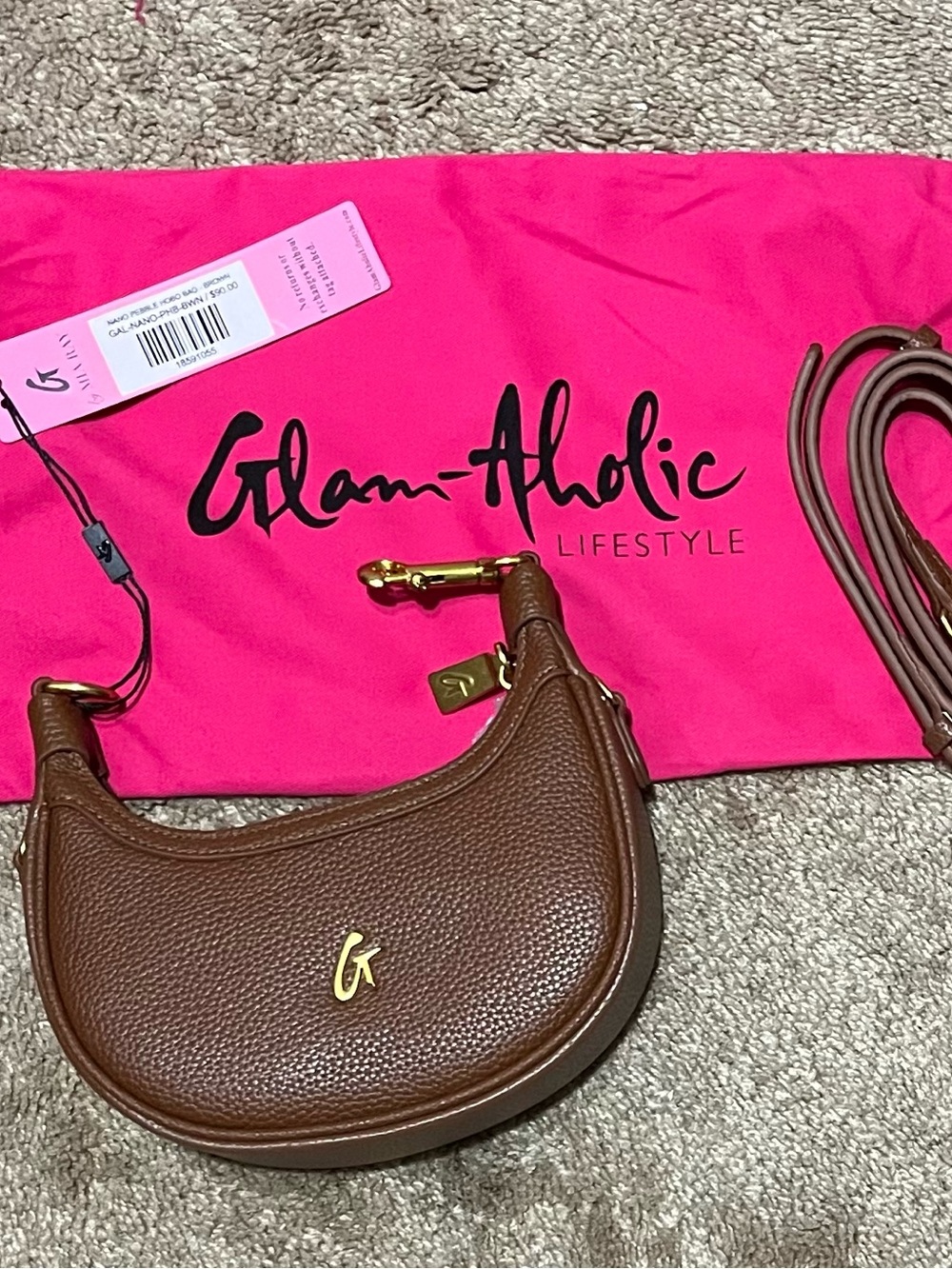 Glam-Aholic Brown Pebbled Leather NANO PEBBLE HOBO BAG